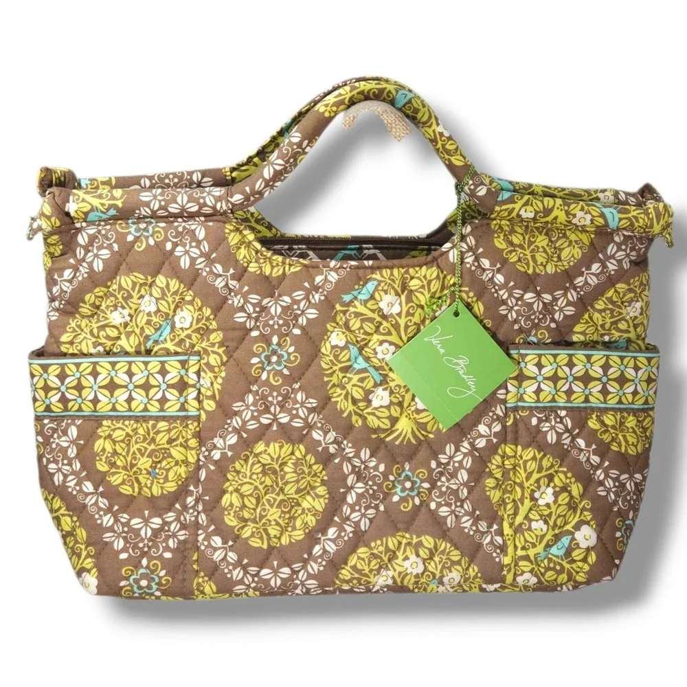 Vera Bradley Gabby Sittin In A Tree Retired Quilted Satchel Bird Brown NWT OS